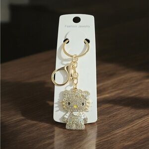 Gold Cubic Zirconia Hello Kitty Keychain & Bag Charm